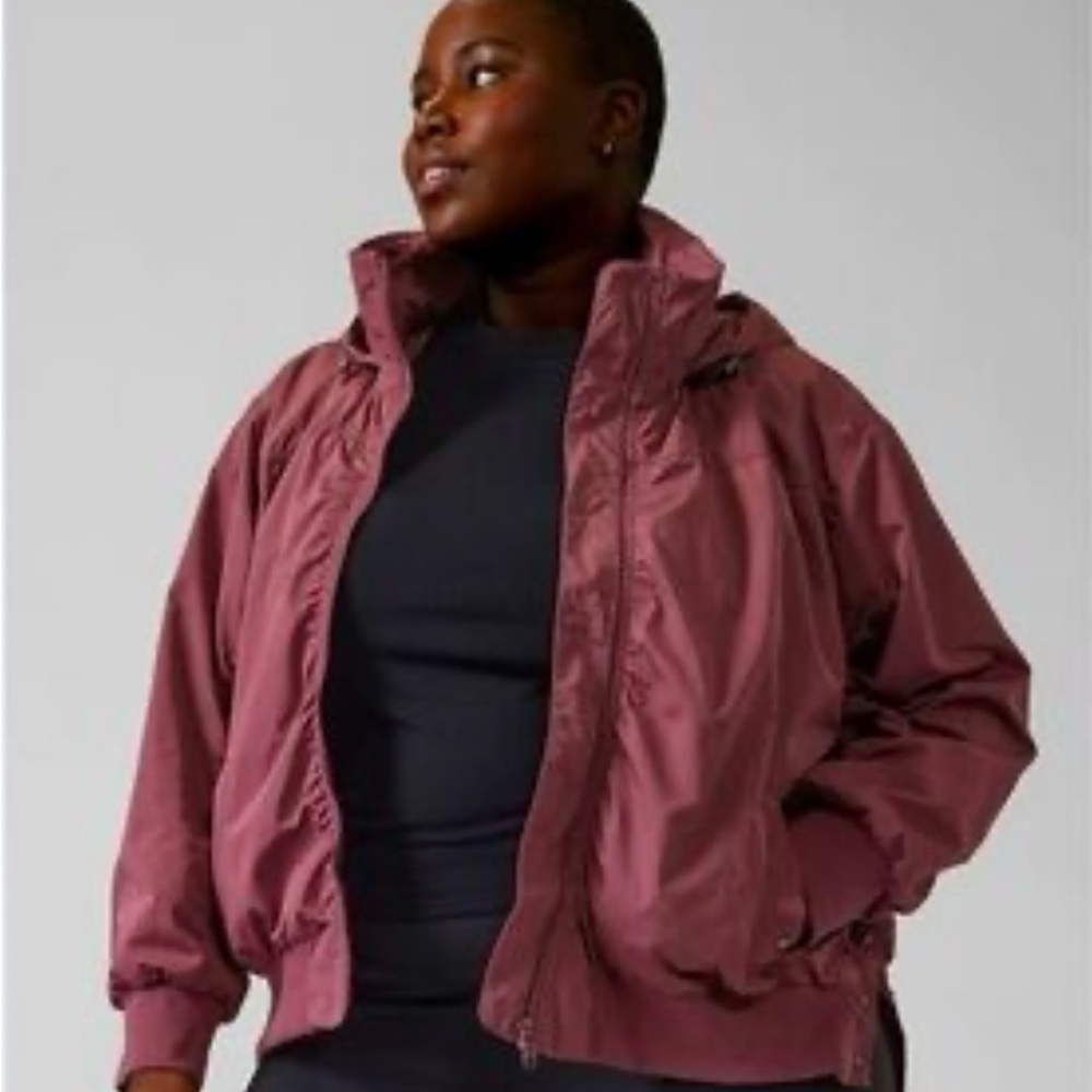 Athleta Point Reyes Bomber II Jacket Burgundy/Mauve Size 1x Puffer Full Zip EUC